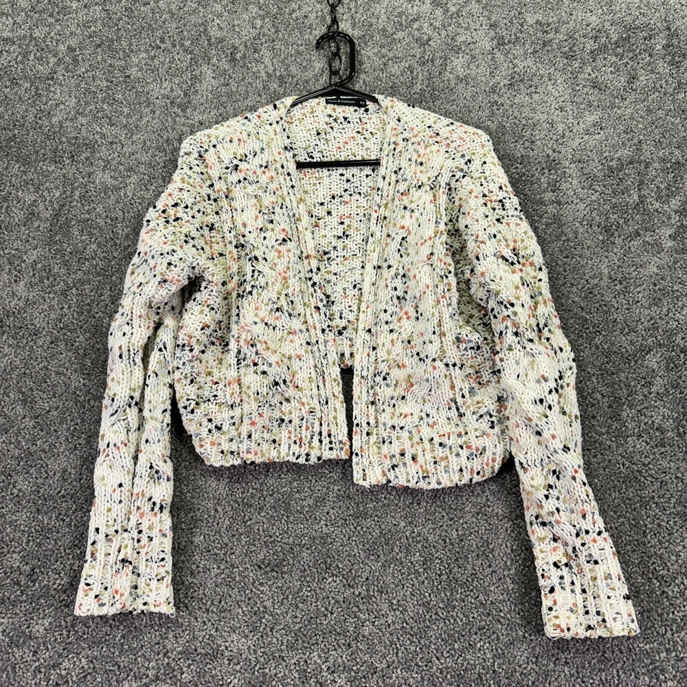 Moon & Madison Sweater Womens XS White Open Knit Cropped Cardigan Cozy Casual